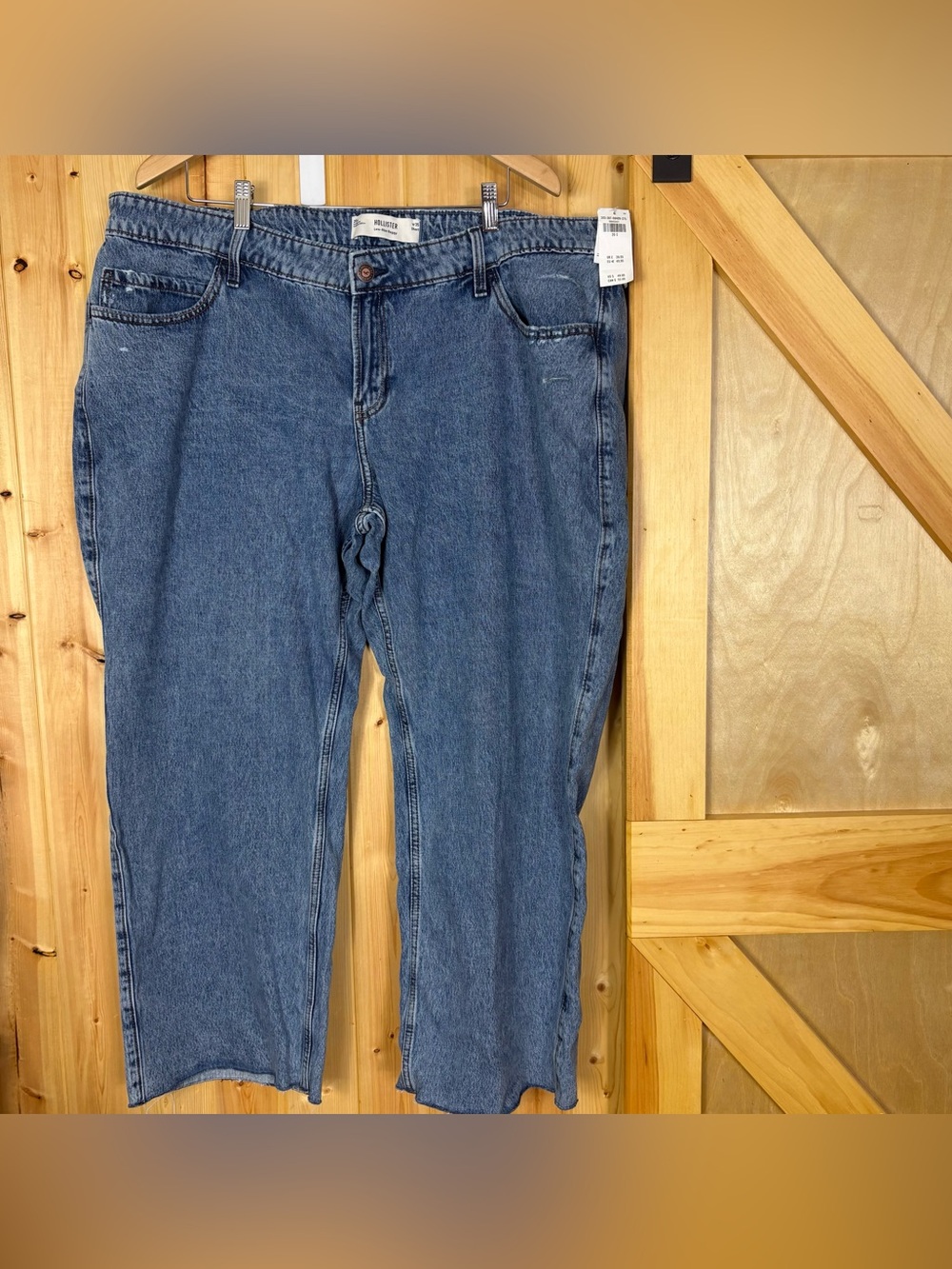 Hollister Low Rise Baggy Jeans 20 Short W35 Distressed Raw Hem Relaxed Flaw